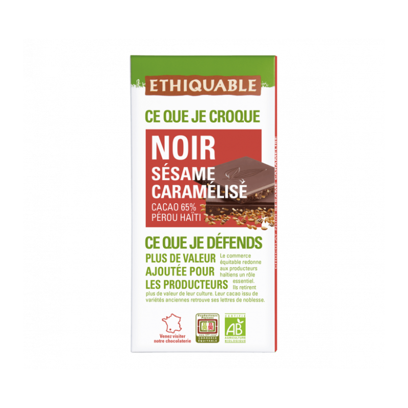 Chocolat noir sésame caramel (Ethiquable) 100g